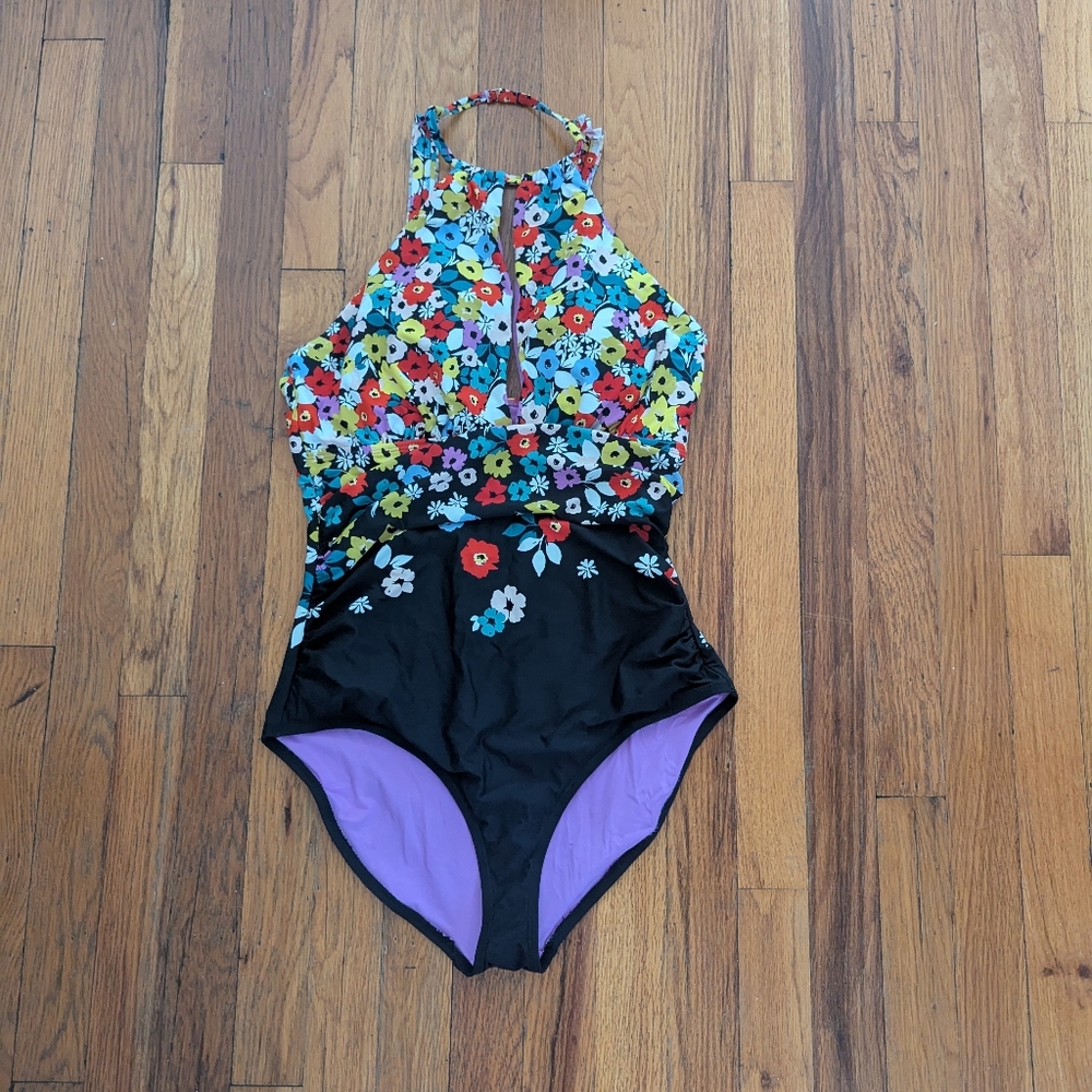 Anne Cole Ruched Floral Halter one Piece Swimsuit